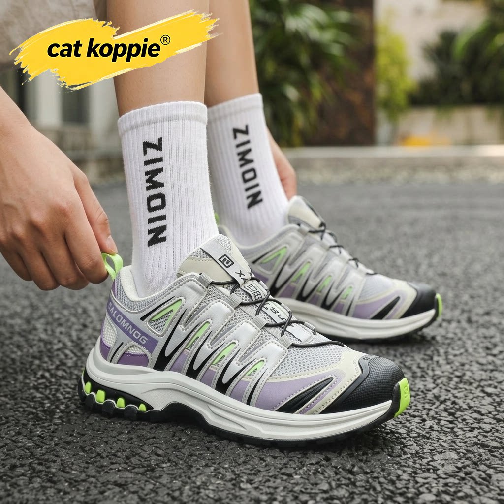 Cat Koppie灰紫荧绿户外机能厚底防滑运动鞋网面透气耐磨低帮男鞋