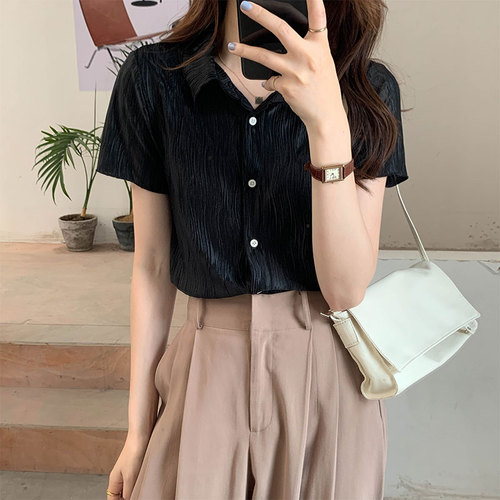 Real shooting summer 2021 French temperament design minority pleated short sleeve shirt girl