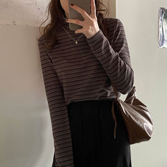 The price is not low 36 real shooting autumn and winter top high collar striped T-shirt bottomed shirt with foreign style and long sleeve inside