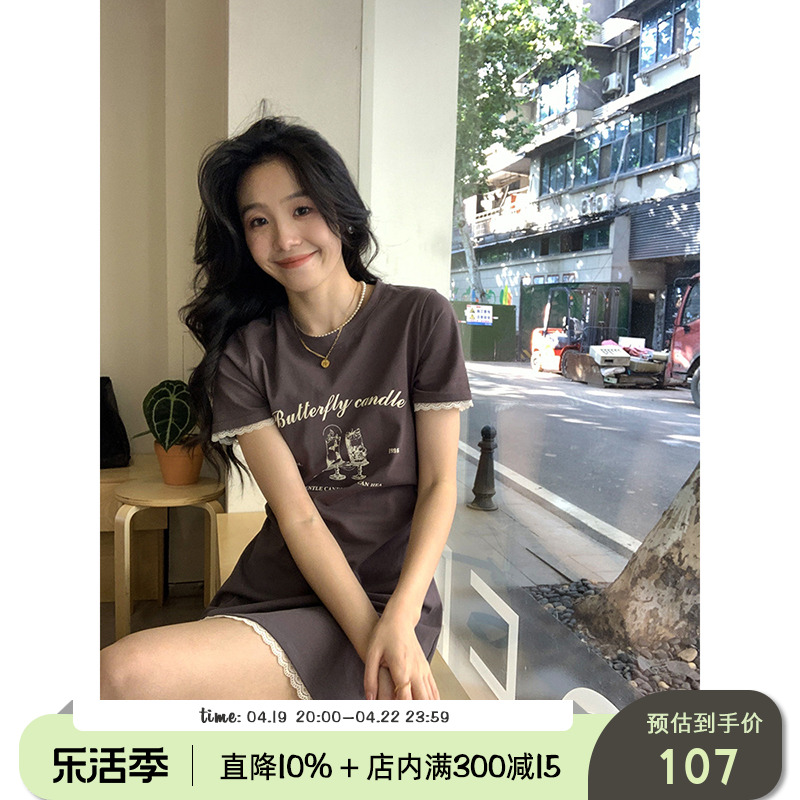 yesroom「柏林街头」复古印花连衣裙女夏季甜美收腰设计感短裙子