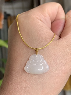 18K镶嵌天然A货翡翠玉佛吊坠 冰种白月光佛公挂坠 迷你小佛爷项坠