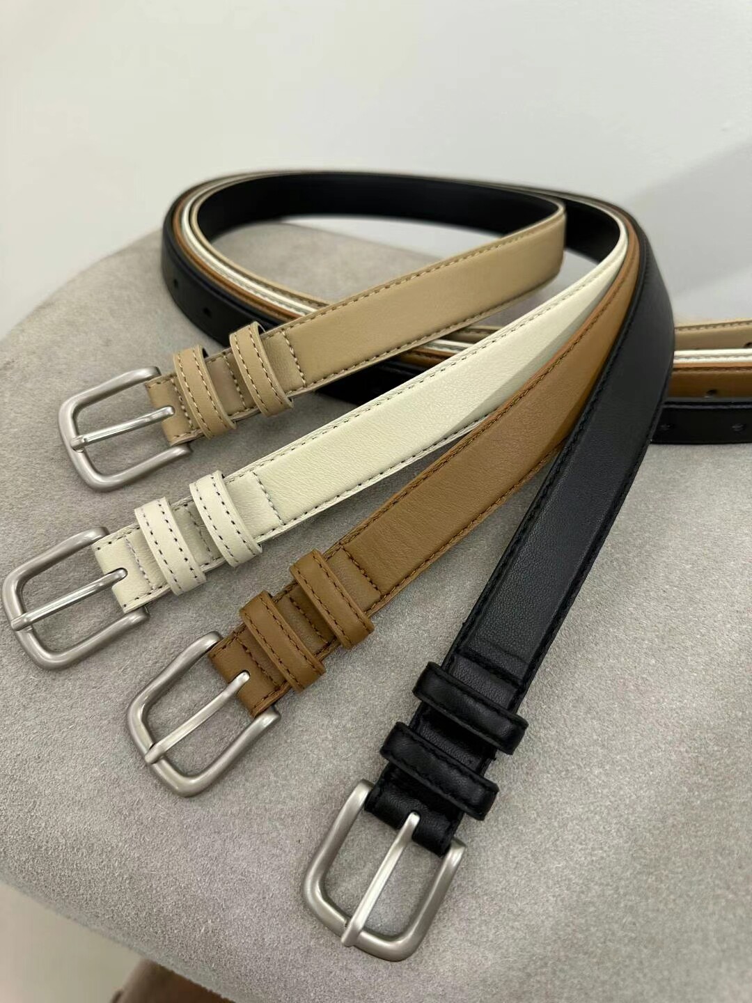 韩国东大门代购EO新款双腰结牛皮女腰带宽2.5休闲百搭洋气