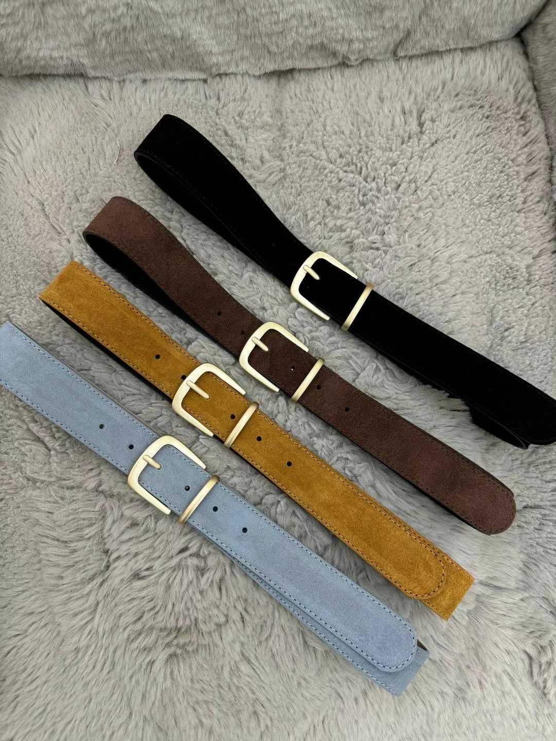 韩国东大门代购EO新款复古绒面皮带女士真皮腰带装饰配西装羽绒服