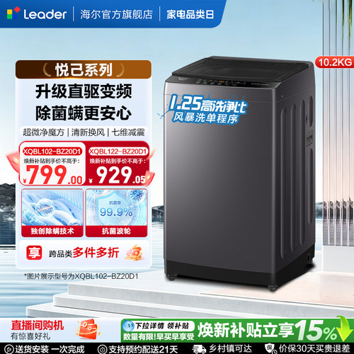 国家补贴海尔出品统帅家用10/12Kg直驱变频全自动波轮洗衣机20D1
