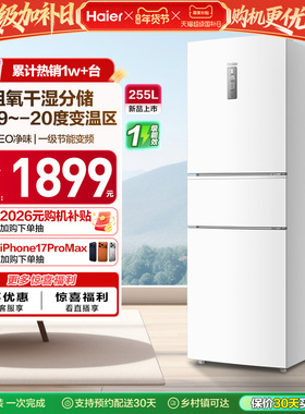 政府以旧换新补贴海尔255L三开门家用小型电冰箱风冷一级能效出租