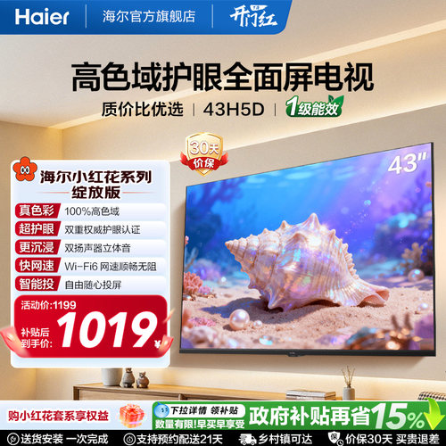 海尔小红花电视43H5D 43英寸高色域大内存护眼家用液晶电视机新款