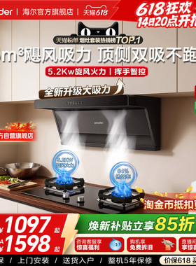 海尔出品统帅抽油烟机燃气灶一套75Z1顶侧双吸家用大吸力烟灶套装
