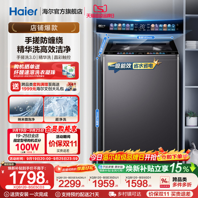 国家补贴|海尔洗衣机小红花12kg手搓波轮大容量全自动除螨5CD3