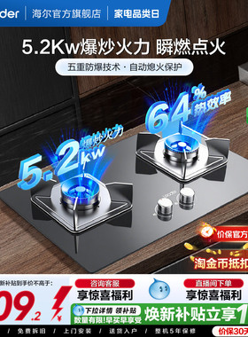 换新补贴海尔出品统帅燃气灶家用双灶嵌入式灶台天然气灶具QIGL2C