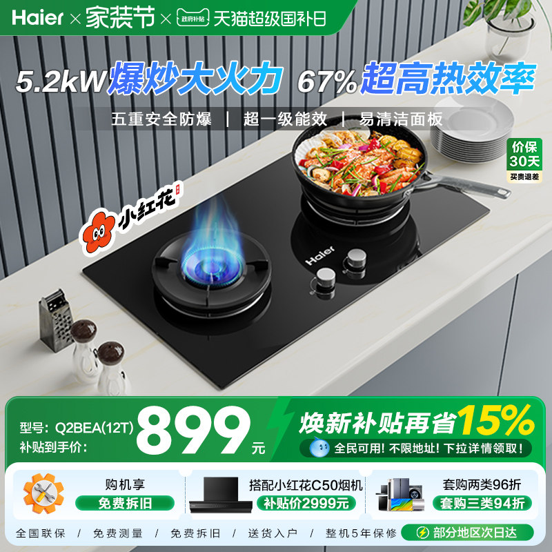 海尔小红花套系Q2BEA燃气灶煤气灶双灶家用天然气灶台