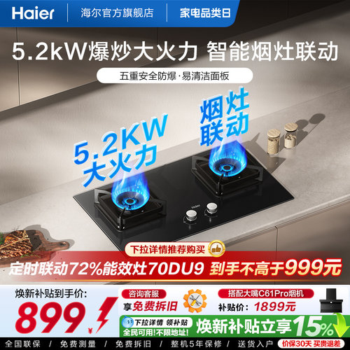 海尔燃气灶煤气灶家用双灶天然气灶台厨房家用煤气炉灶具Q2BE58