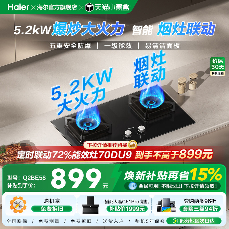 海尔燃气灶煤气灶家用双灶天然气灶台厨房家用煤气炉灶具Q2BE58