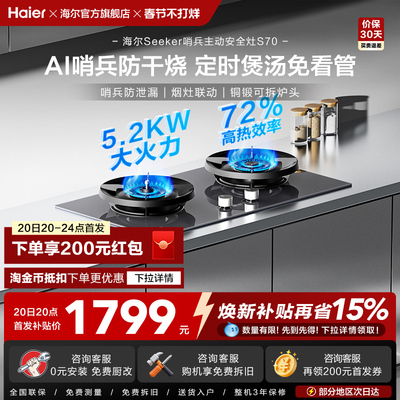 [20日首发]海尔Seeker燃气灶S70煤气灶嵌入台式家用天然气双灶台