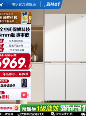 海尔麦浪9系573L磁控全空间保鲜超薄零嵌入式家用十字对开门冰箱