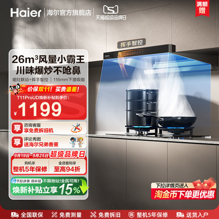 [26年新品]海尔抽油烟机燃气灶一套家用大吸力欧式烟灶套装T11Pro