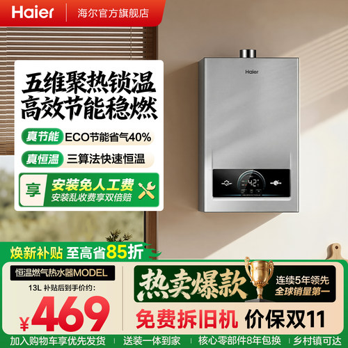 海尔燃气热水器家用天然气变频恒温12洗澡节能13L16升model旗舰店