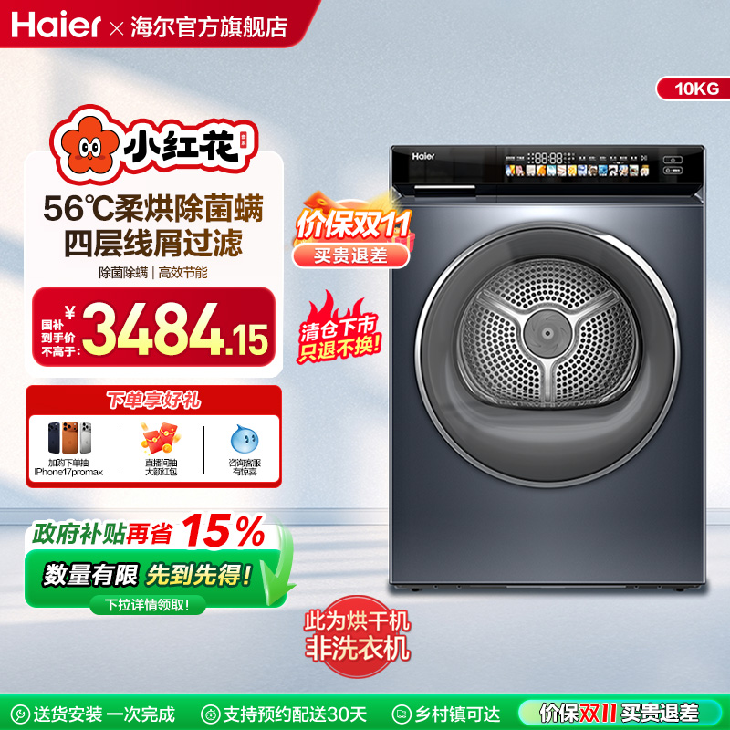 海尔小红花烘干衣机家用10kg热泵干衣机全自动滚筒176Pro
