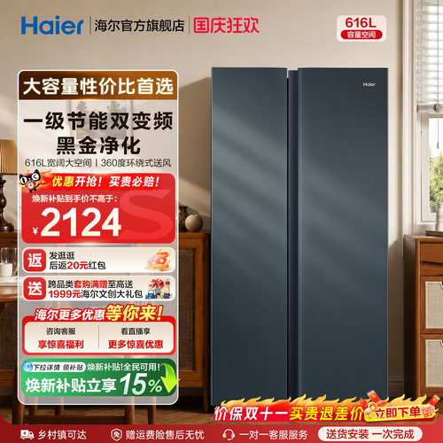 海尔616L对开门一级大容量冰箱