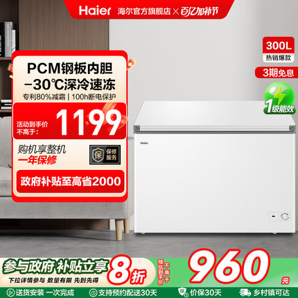 【新品】海尔300升家用两用冷冻小型冰箱冰柜大容量商用冷藏冷柜