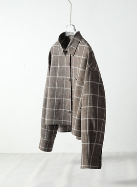 亚麻短款格子衬衫女装春夏季宽松休闲开衫衬衣纯色棉麻文艺上衣