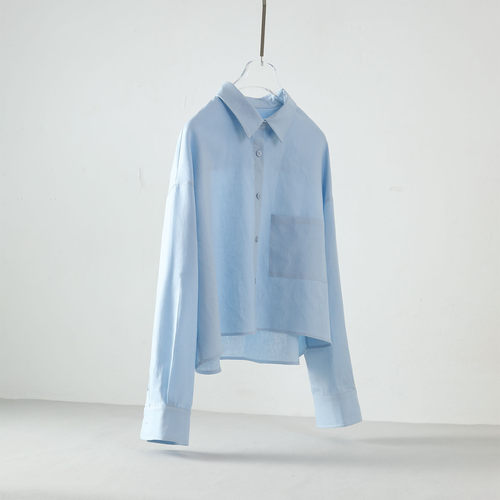 长袖棉麻女式短款衬衫