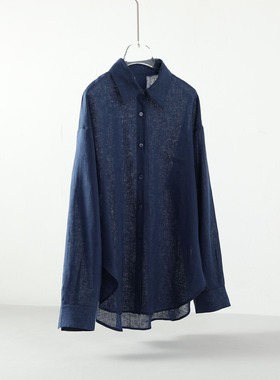 夏日蓝色时尚单品！女士亚麻防晒衬衫，防晒又显气质，轻松美出圈