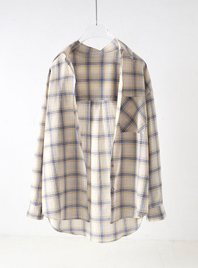 长袖格子防晒衬衫女2025夏季新款百搭薄款防晒衫宽松纯棉韩版上衣