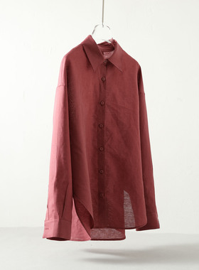 法国进口土红色亚麻衬衫女套装极简老钱风松弛感防晒轻薄衬衣长袖