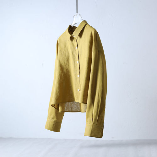 春夏黄色亚麻短款宽松开衫衬衫女