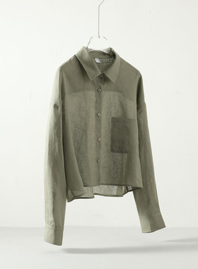 短款防晒衣~减龄穿搭 JU凉快！25春夏新款亚麻衬衣衬衫女军绿外套