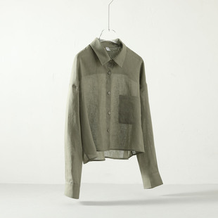 短款防晒衣~减龄穿搭 JU凉快！25春夏新款亚麻衬衣衬衫女军绿外套