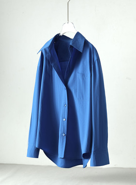 ROW风廓形蓝色衬衫女简洁设计26春季长袖宽松通勤叠穿衬衣