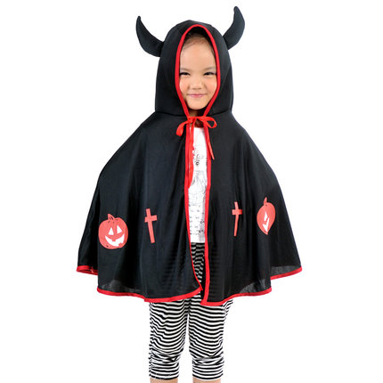 万圣节儿童服装男孩 女孩牛角恶魔披肩披风恶魔叉南瓜桶男童女童