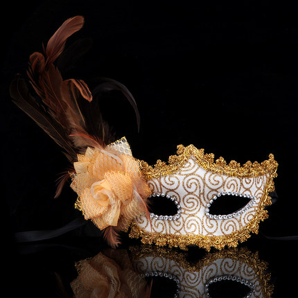 千奇坊圣诞节面具舞会派对侧边花朵威尼斯公主面具高档玫瑰面具女