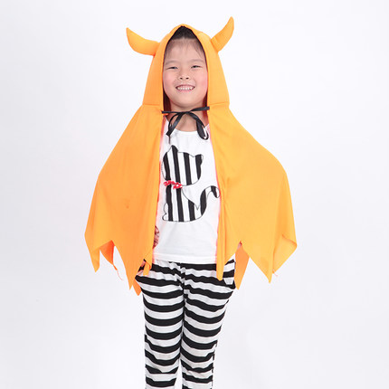 万圣节儿童服装男孩 女孩牛角恶魔披肩披风恶魔叉南瓜桶男童女童