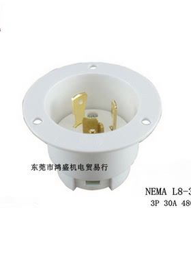美规NEMA L8-30P 嵌入型暗装插头LK-6334FI 30A480V电机插头台湾