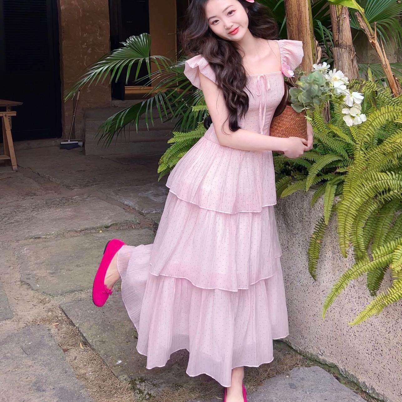 乔与乔伊 草莓味儿 波点粉色仙女蛋糕连衣裙