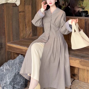 复古裙式 法式 大衣秋冬 浅莲灰 乔与乔伊