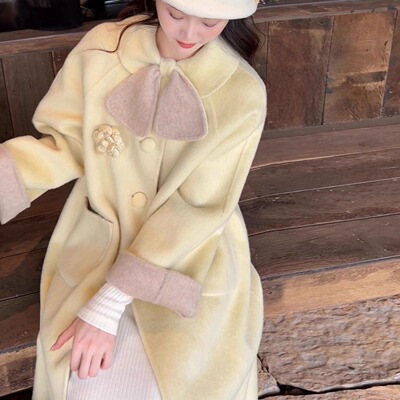 乔与乔伊《保价双11》芝士曲奇 法式娃娃领奶黄色大衣