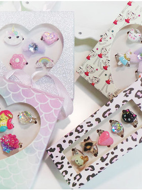 粉色爱心炫彩水晶配饰小戒指