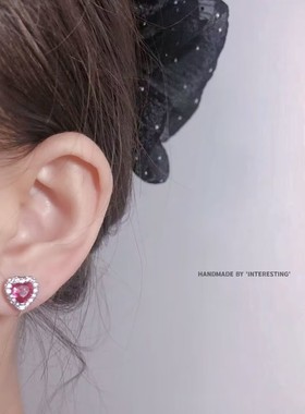 永恒的爱红色爱心锆石耳钉无耳洞不疼精致微镶宝石无痛蚊香耳夹