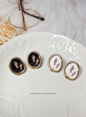 「薰衣草庄园」复古火漆紫色花朵花簇珐琅耳钉无耳洞无痛蚊香耳夹