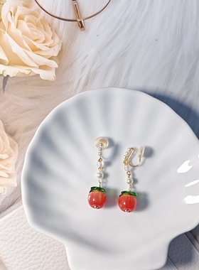 原创设计「平安果」清新甜美苹果无耳洞不疼晶莹剔透水果蚊香耳夹