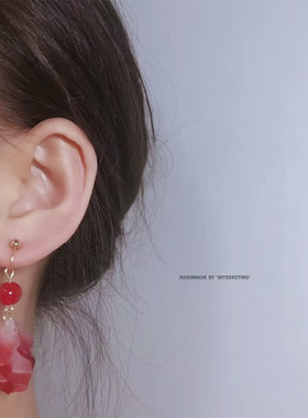 无耳洞不疼浪漫渐变红色玫瑰花瓣耳环结婚喜庆婚庆节日蚊香盘耳夹