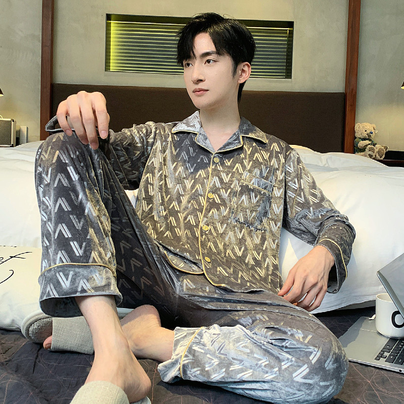 春秋款睡衣男士长袖金丝绒加厚青少年休闲秋冬季可外穿套装家居服