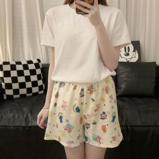 云朵棉睡裤男女款加肥宽松高腰夏季薄款休闲可爱卡通五分家居短裤