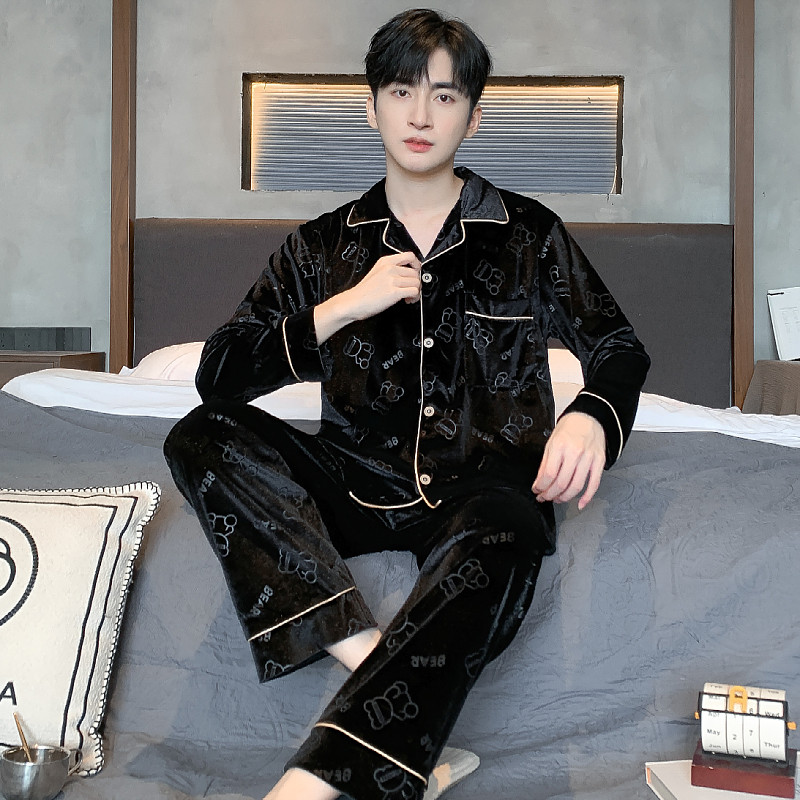 金丝绒春秋款睡衣男士长袖加厚青少年休闲秋冬季可外穿家居服套装
