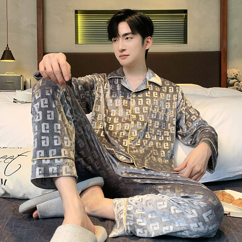 睡衣男士长袖金丝绒春秋款加厚青少年休闲秋冬季可外穿套装家居服