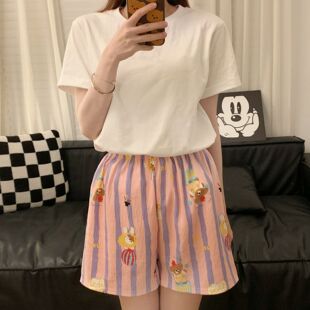 云朵棉睡裤男女款加肥宽松高腰薄款夏季休闲可爱卡通五分家居短裤