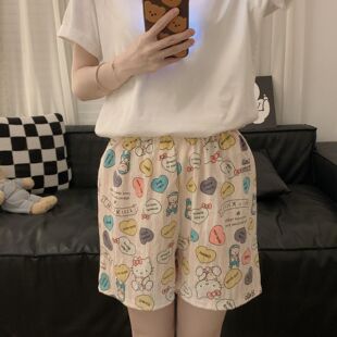 云朵棉睡裤男女款加肥宽松高腰薄款夏季五分家居短裤学生可爱卡通